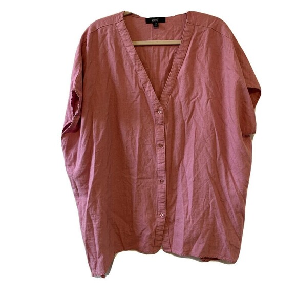 Ellos Womens Plus Size 14 16 Medium Pink Linen Blend V-Neck Button Blouse Top - Picture 1 of 6